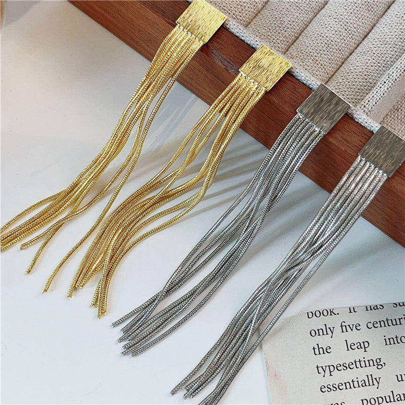 S925 Sterling Silver Tassel Drop Earrings Brushed Texture Design