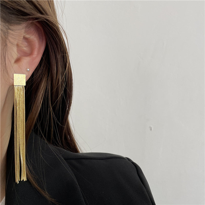 S925 Sterling Silver Tassel Drop Earrings Brushed Texture Design