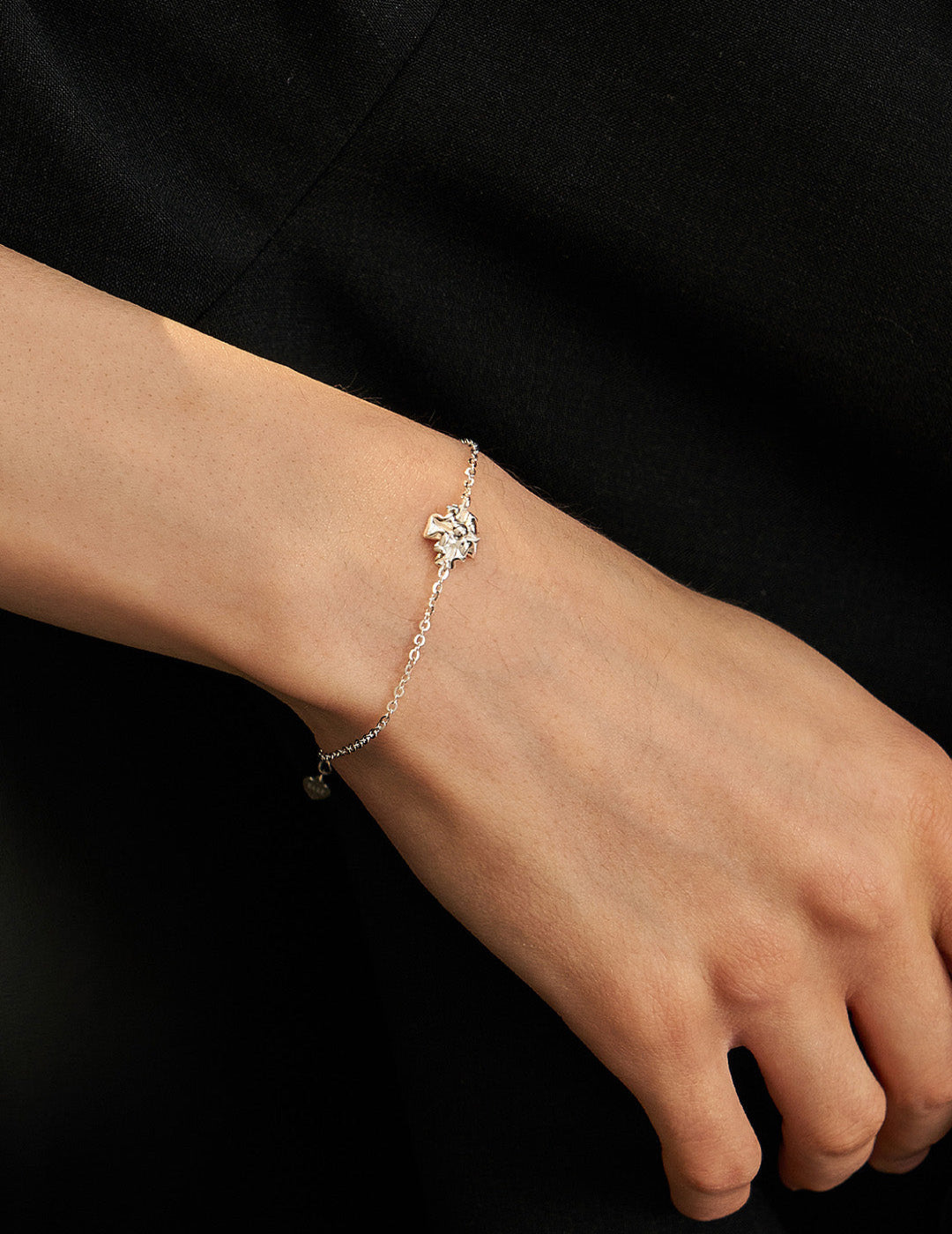 Cross Pleated Sterling Silver Bracelet - Minimalist Dainty 925 Silver Chain