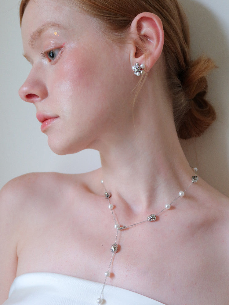 Spring New “White Tide” Series Baroque Pearl & Silver Stone Necklace
