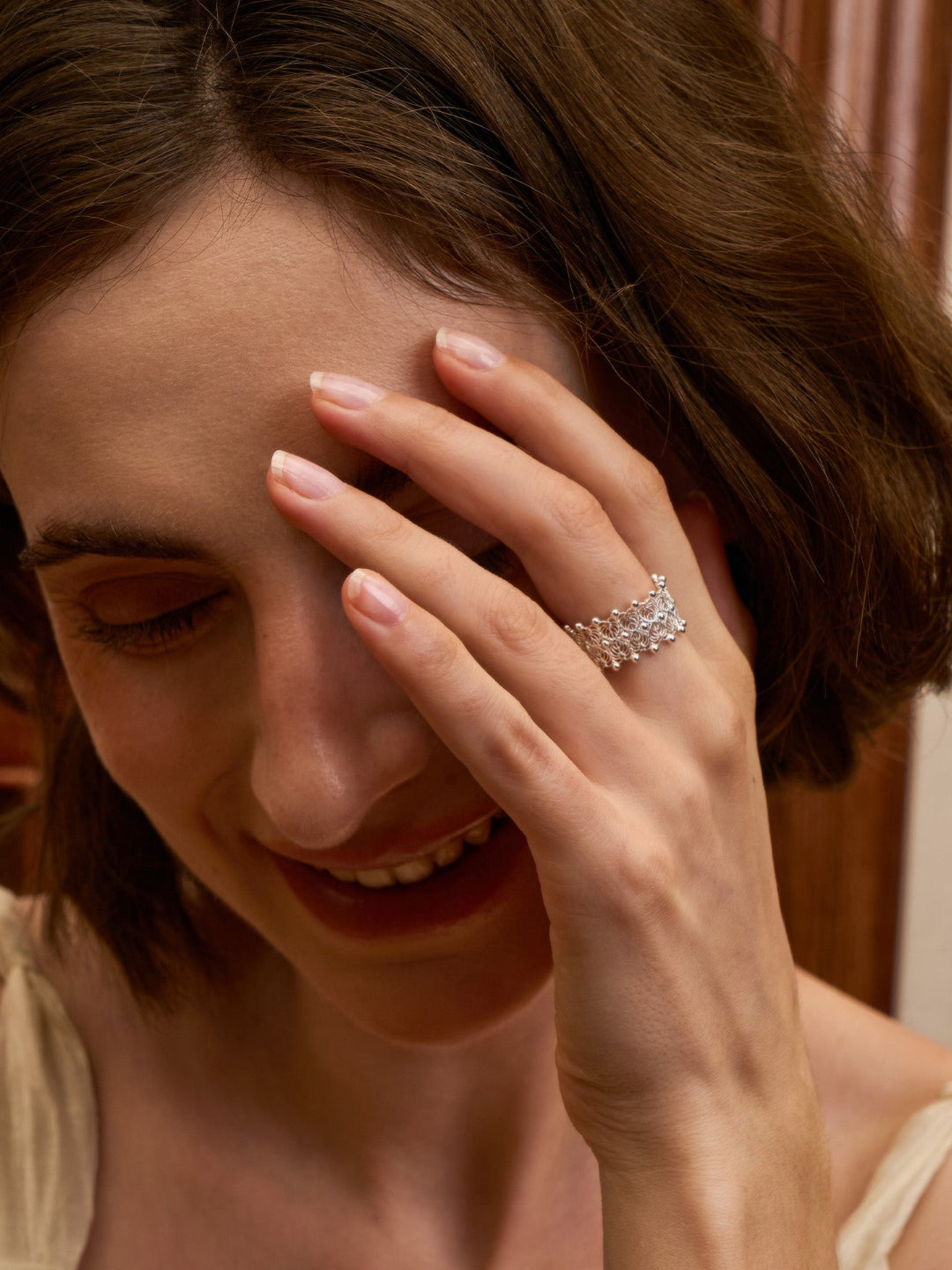 Monstera Heart Ring - Botanical Lace Band with Delicate Vine Details