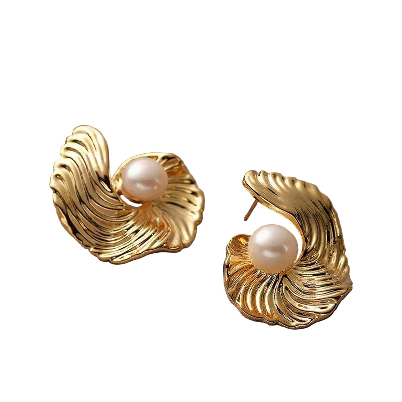 Fashion Irregular Metal Pearl Earrings – Spiral Design