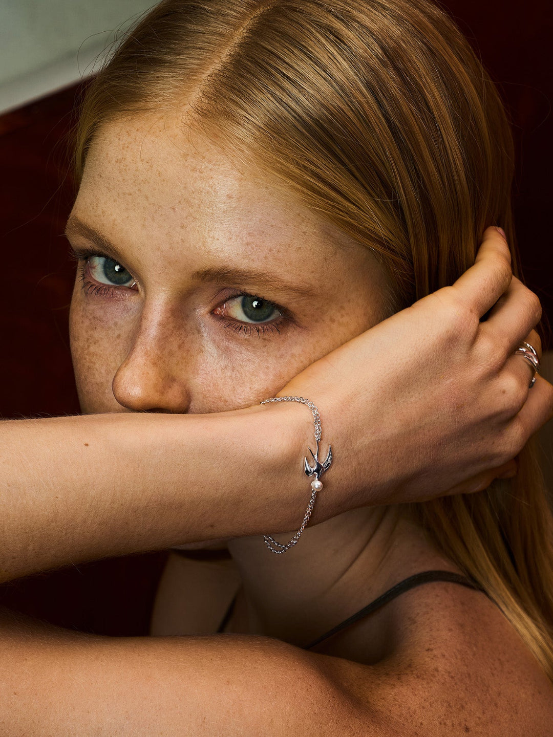 Art Nouveau Swallow Bracelet - A Flying Bird Pearl Chain in Motion