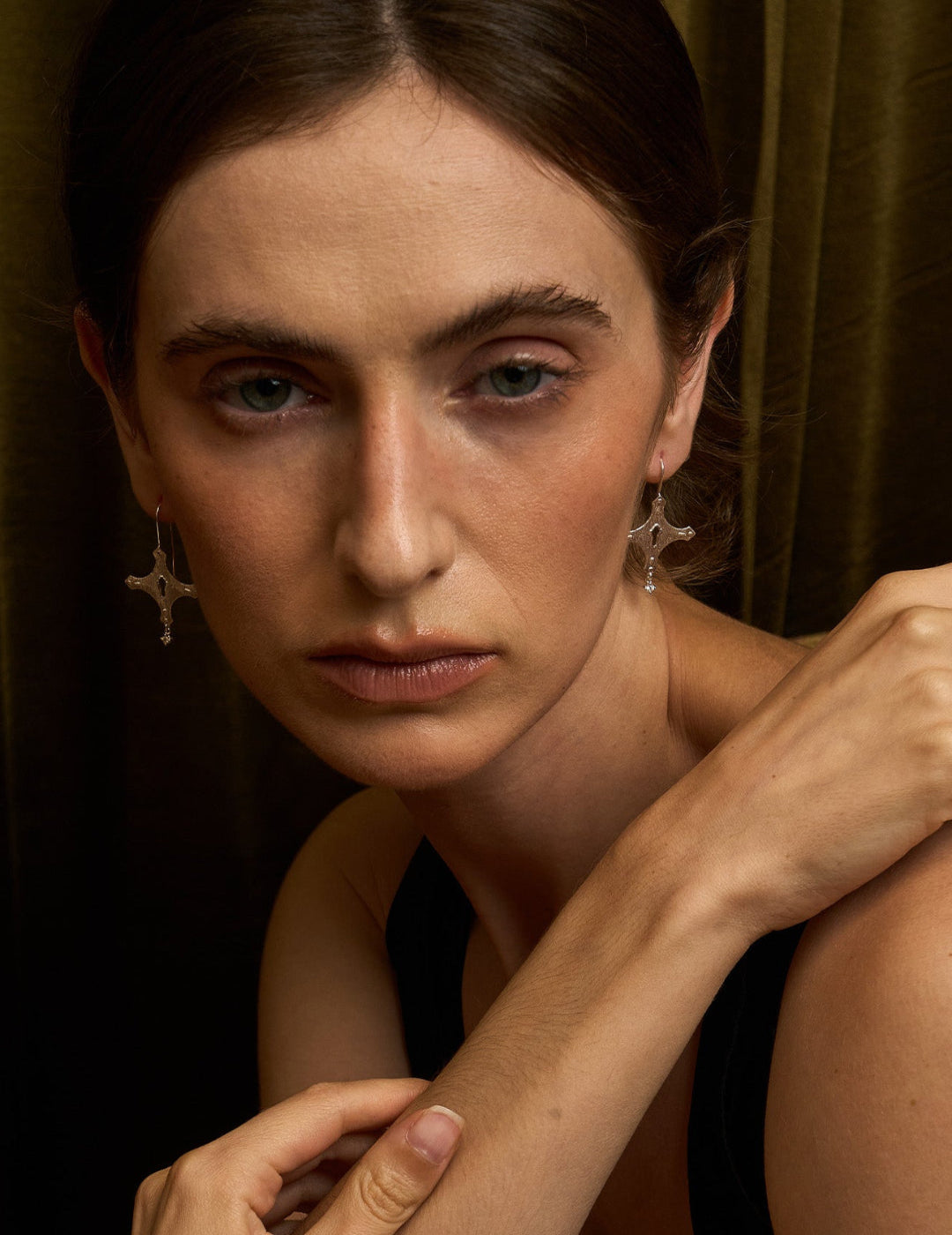 Keyhole and Cross Earrings - Small Gothic Studs, Whimsical Curiosity Theme