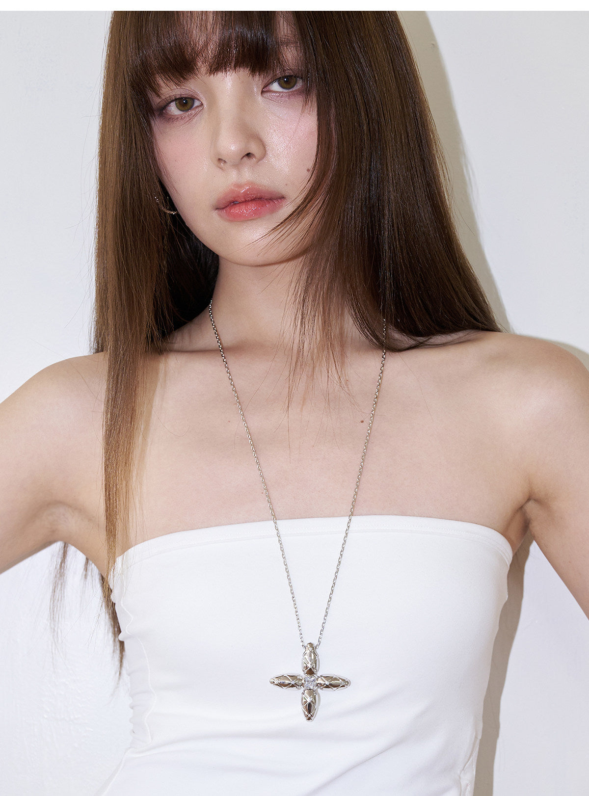 Diamond-Grid Starburst Long Pendant Necklace, Oversized Cross-Star Charm