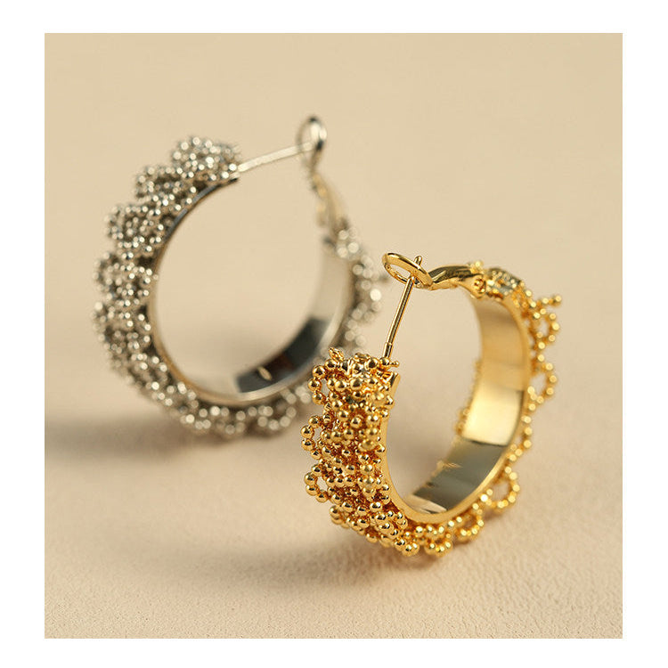 S925 Sterling Silver Beaded Lace Hoop Earrings