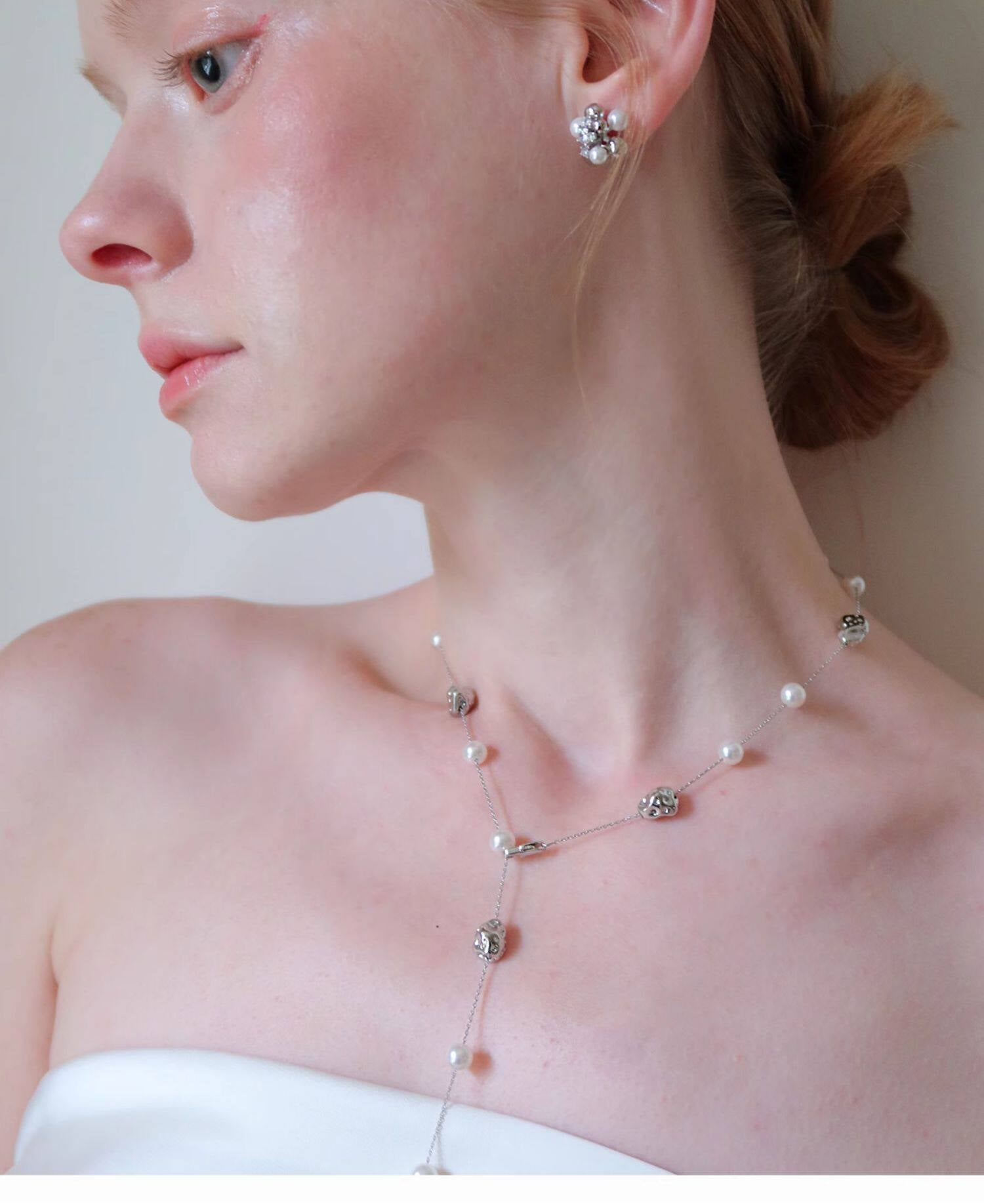 Spring New “White Tide” Series Baroque Pearl & Silver Stone Necklace