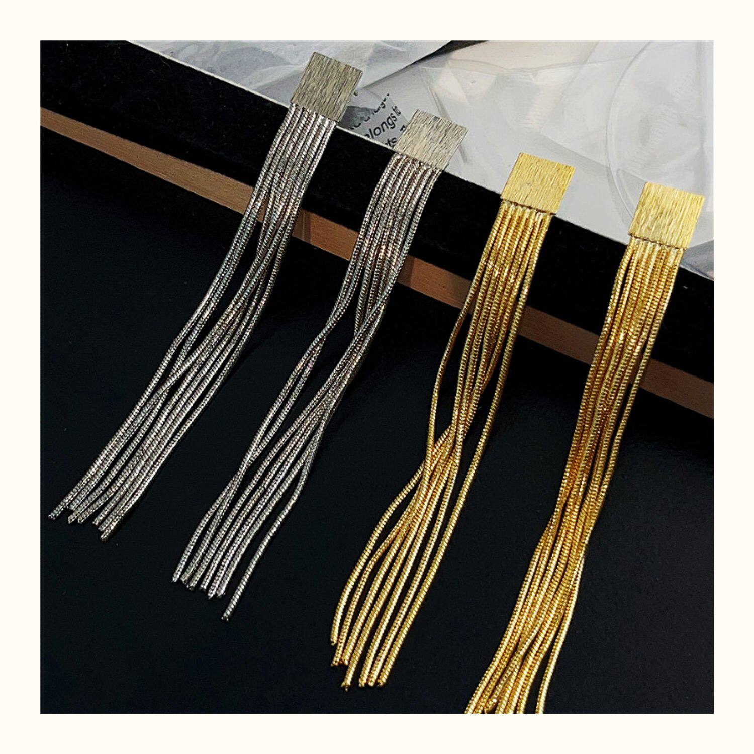 S925 Sterling Silver Tassel Drop Earrings Brushed Texture Design