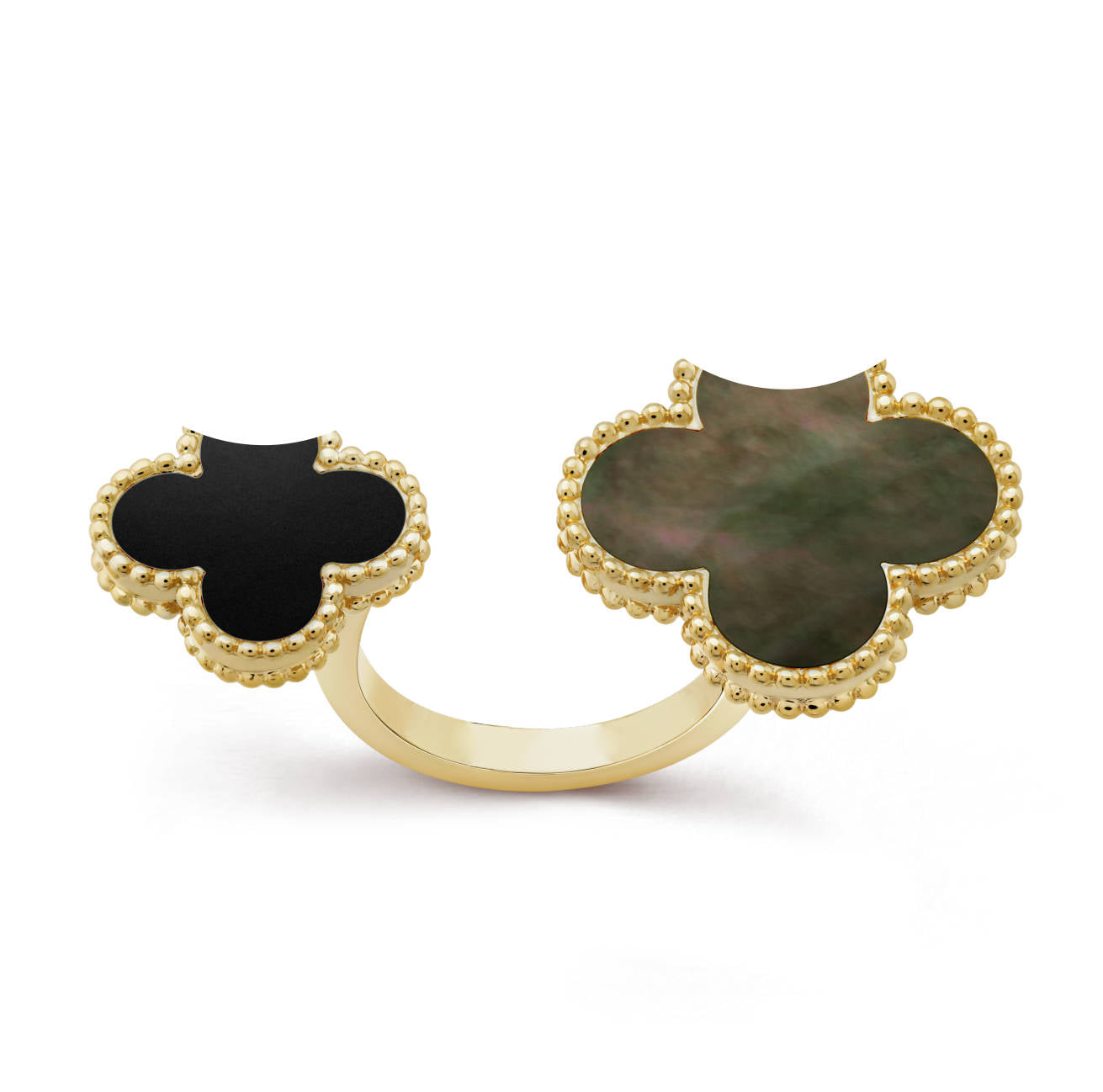 Clover Leaf Between the Finger Ring, 925 Silver, 18k Gold Plated
