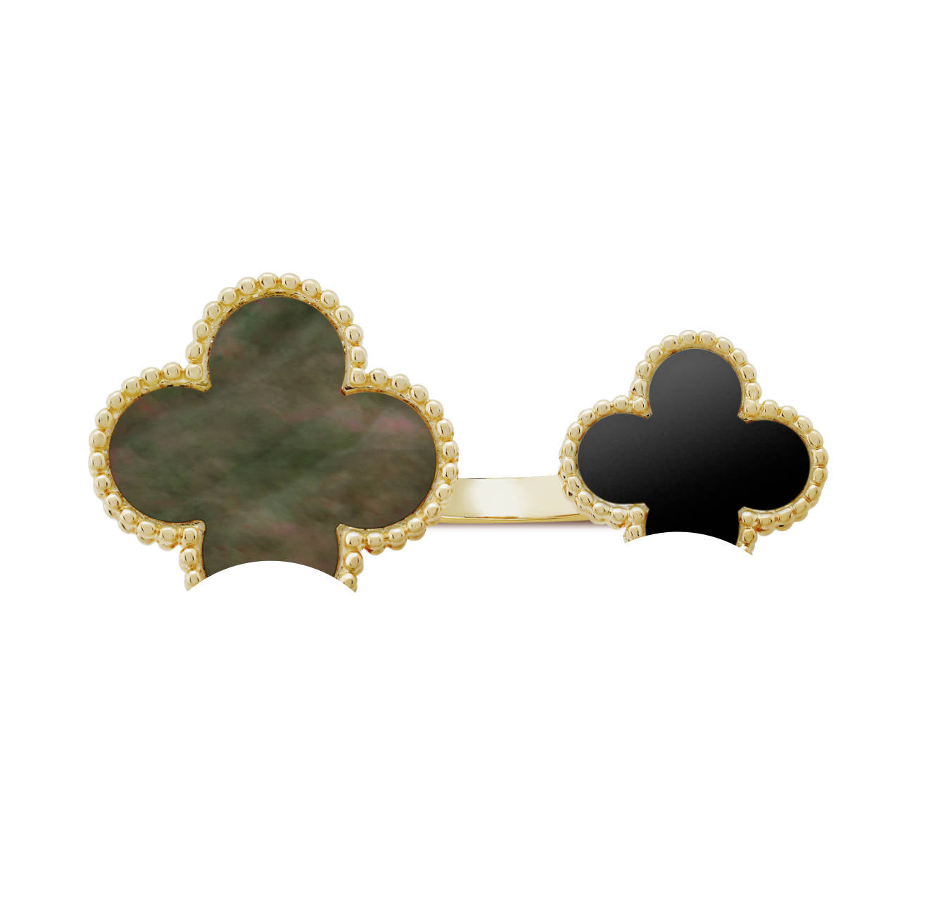 Clover Leaf Between the Finger Ring, 925 Silver, 18k Gold Plated