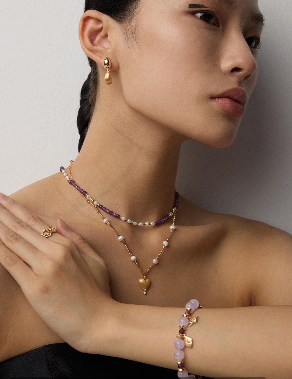 S925 Sterling Silver Vintage Necklace with Natural Pearl and Amethyst