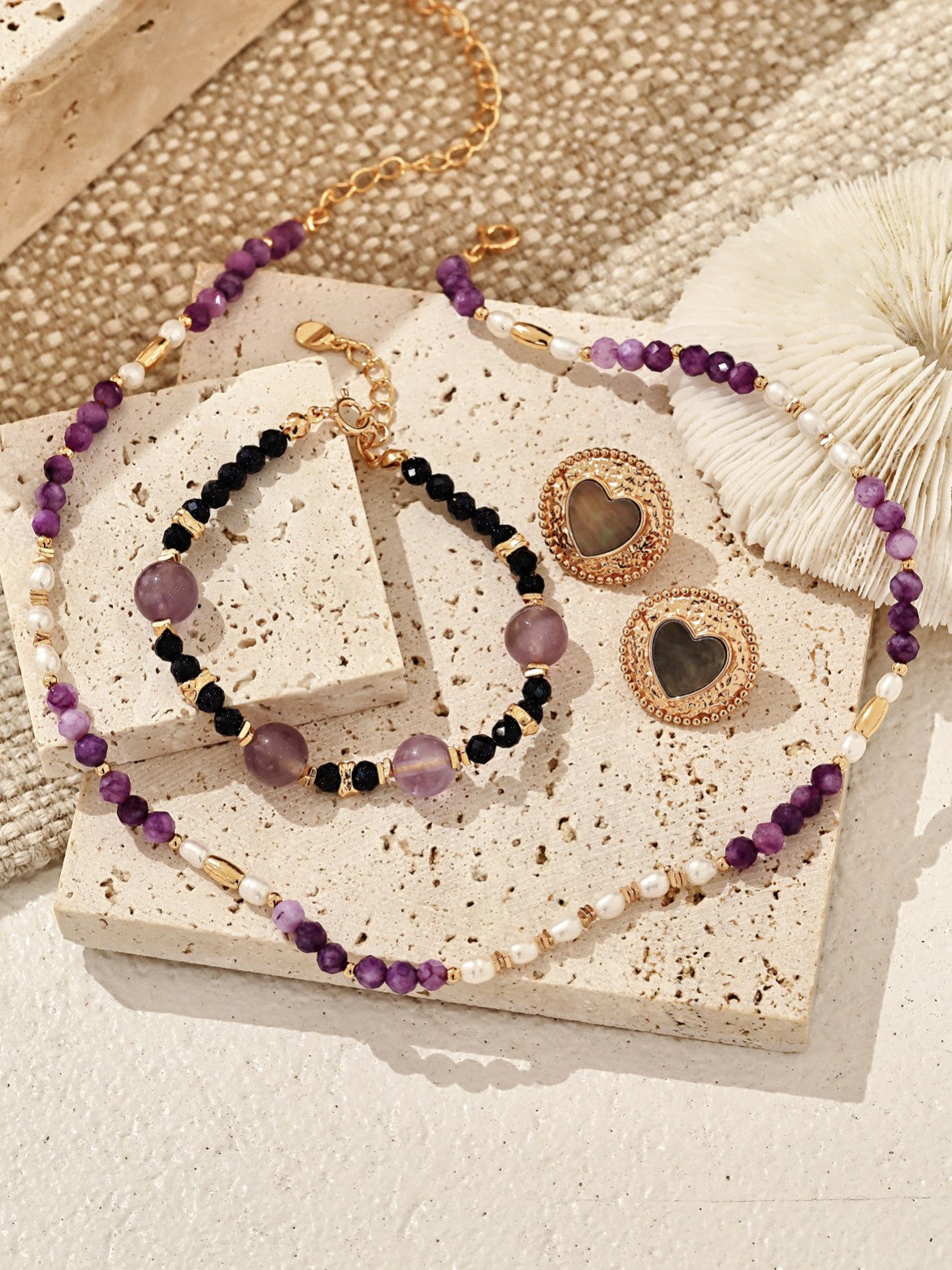 S925 Sterling Silver Vintage Necklace with Natural Pearl and Amethyst