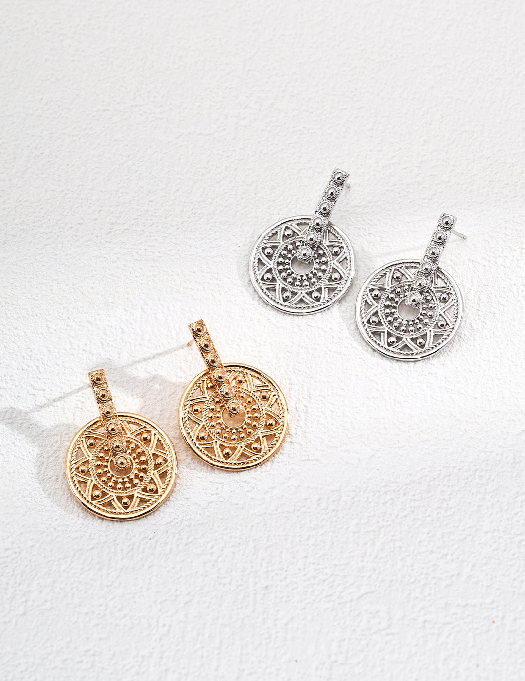 New Chinese Style Earrings in Vintage Gold & Sterling Silver, Oriental Modern Dangle Earrings for Women