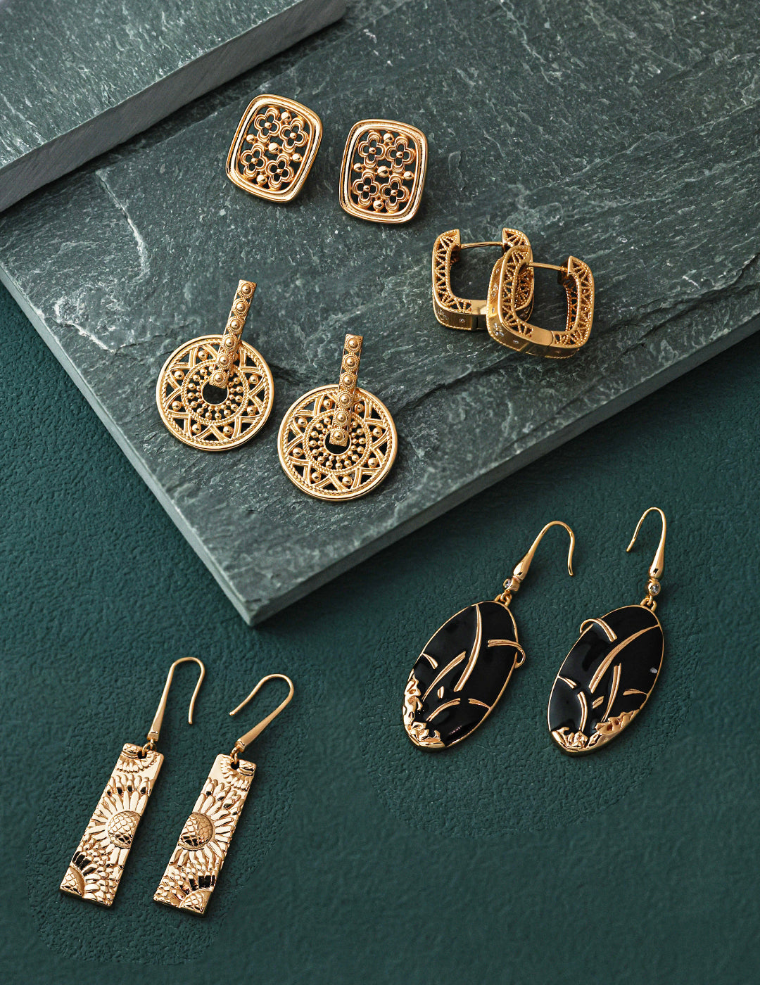 New Chinese Style Earrings in Vintage Gold & Sterling Silver, Oriental Modern Dangle Earrings for Women