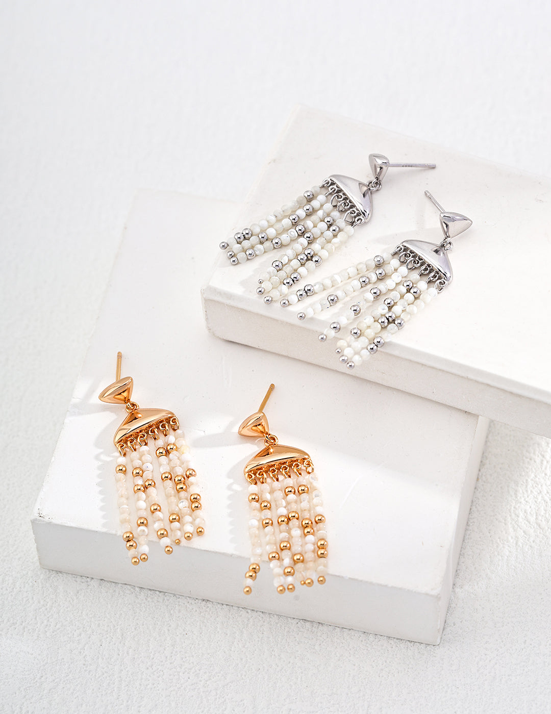 Vintage Gold & White Gold Plated Sterling Silver Shell Earrings, Nautical Dangle Earrings for Women