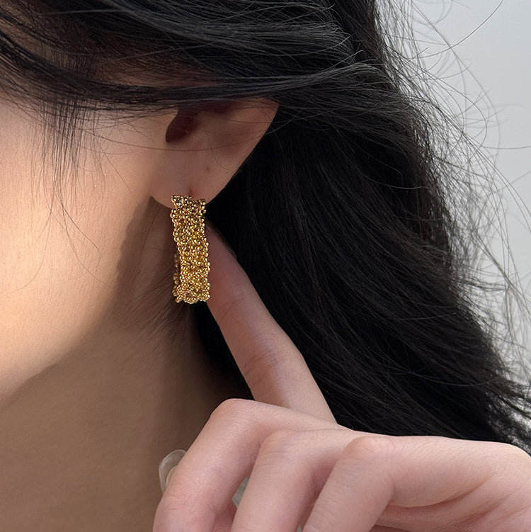 S925 Sterling Silver Beaded Lace Hoop Earrings