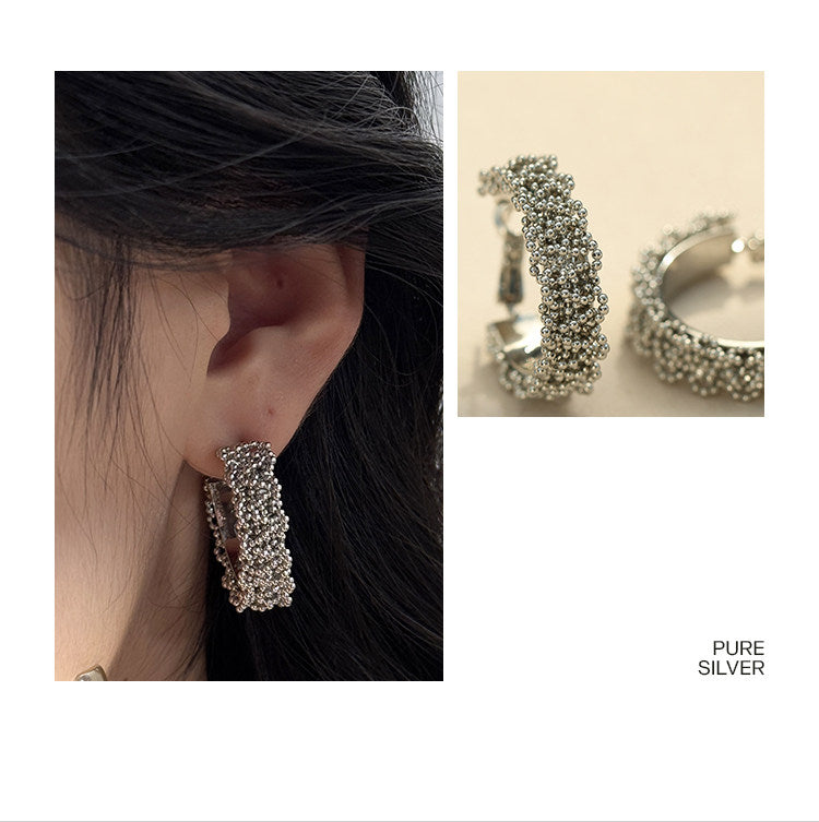 S925 Sterling Silver Beaded Lace Hoop Earrings