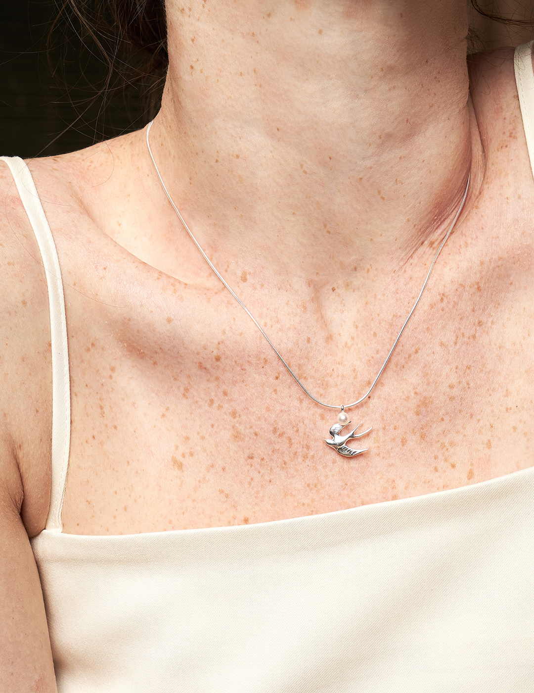 Chasing Dreams Bird Necklace - Soaring Swallow & Pearl Collarbone Chain