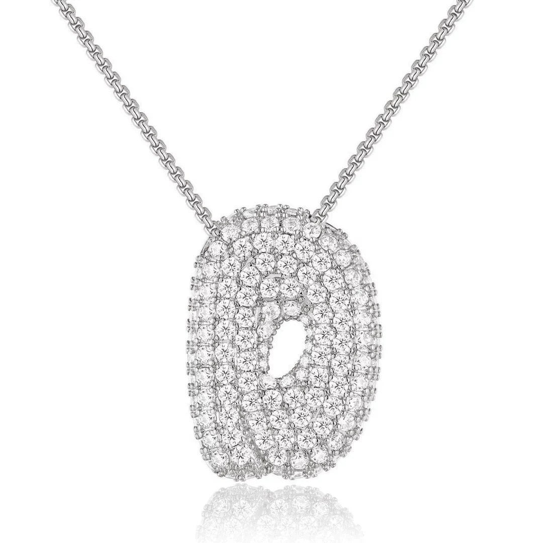 Fashion Bubble Letter Necklace – 26 Initial Pendant with Sparkling Zircon Design
