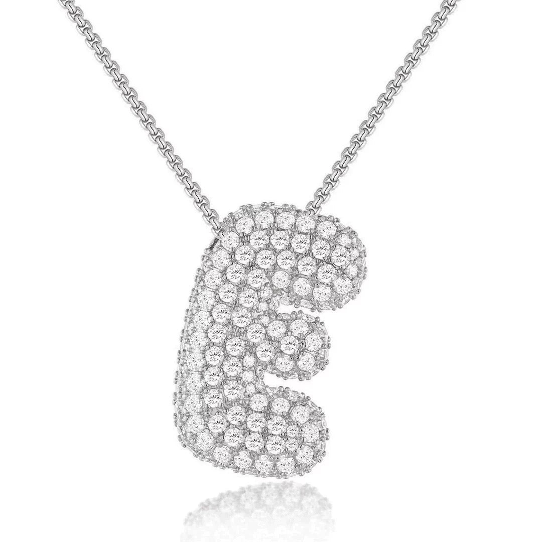 Fashion Bubble Letter Necklace – 26 Initial Pendant with Sparkling Zircon Design