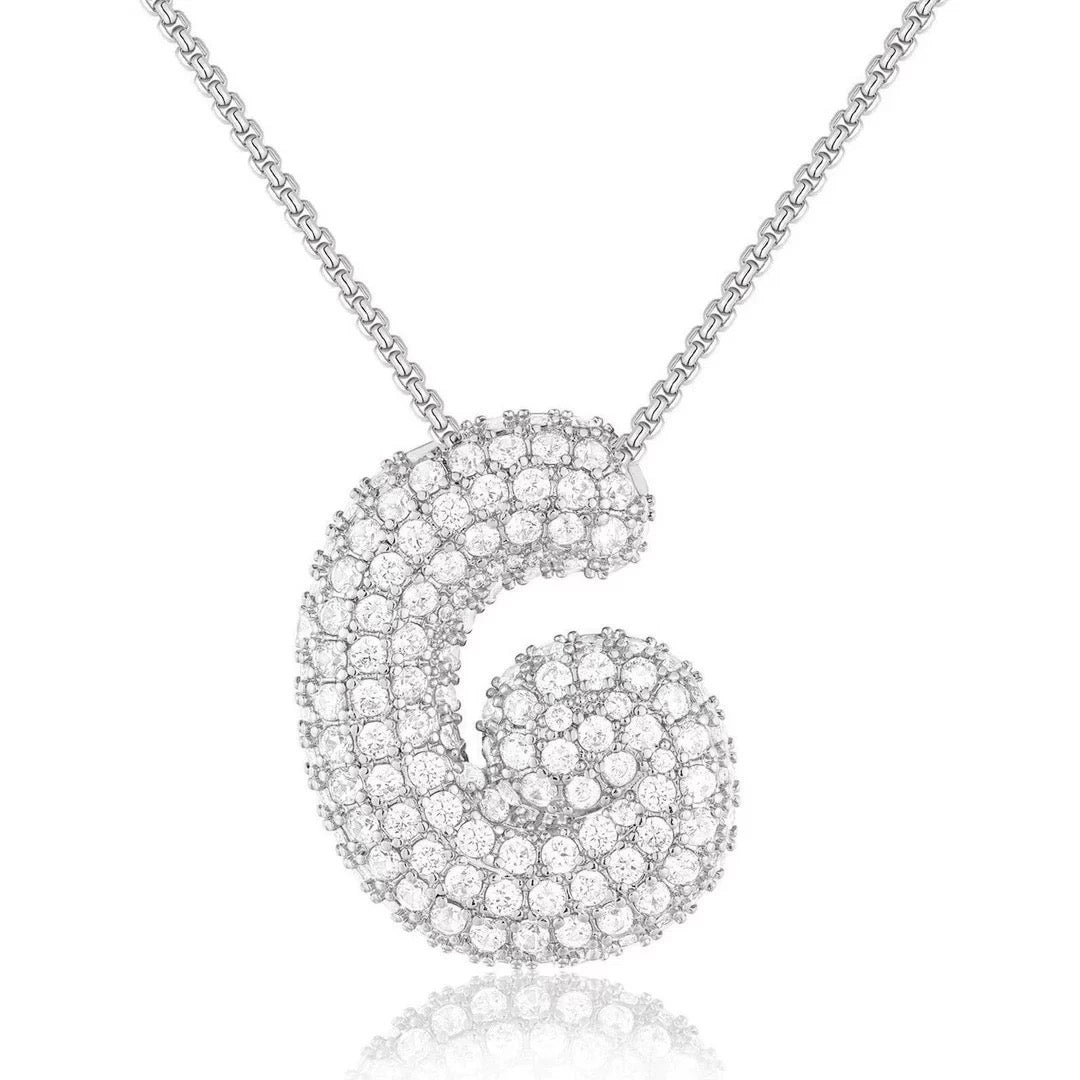 Fashion Bubble Letter Necklace – 26 Initial Pendant with Sparkling Zircon Design