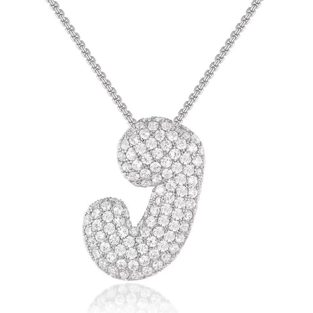 Fashion Bubble Letter Necklace – 26 Initial Pendant with Sparkling Zircon Design