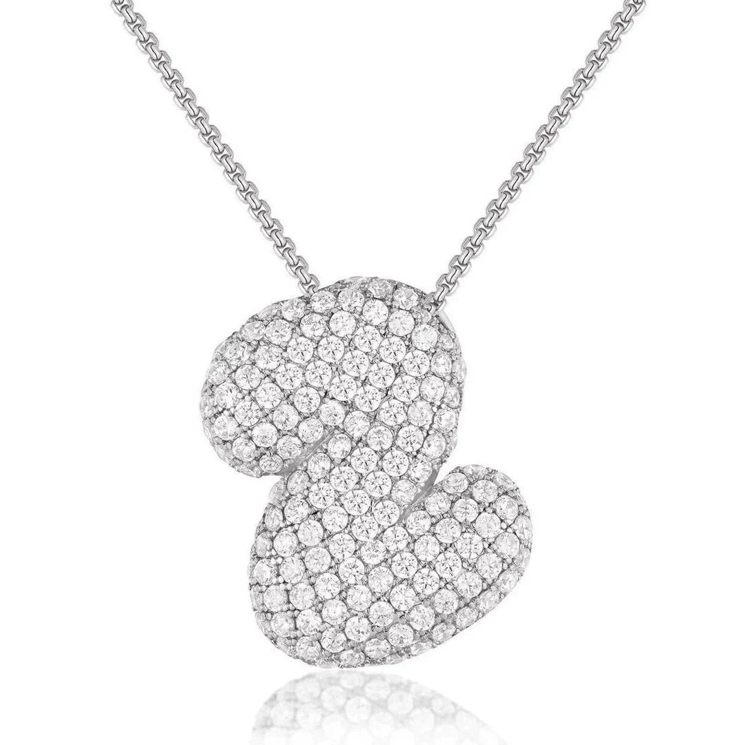 Fashion Bubble Letter Necklace – 26 Initial Pendant with Sparkling Zircon Design