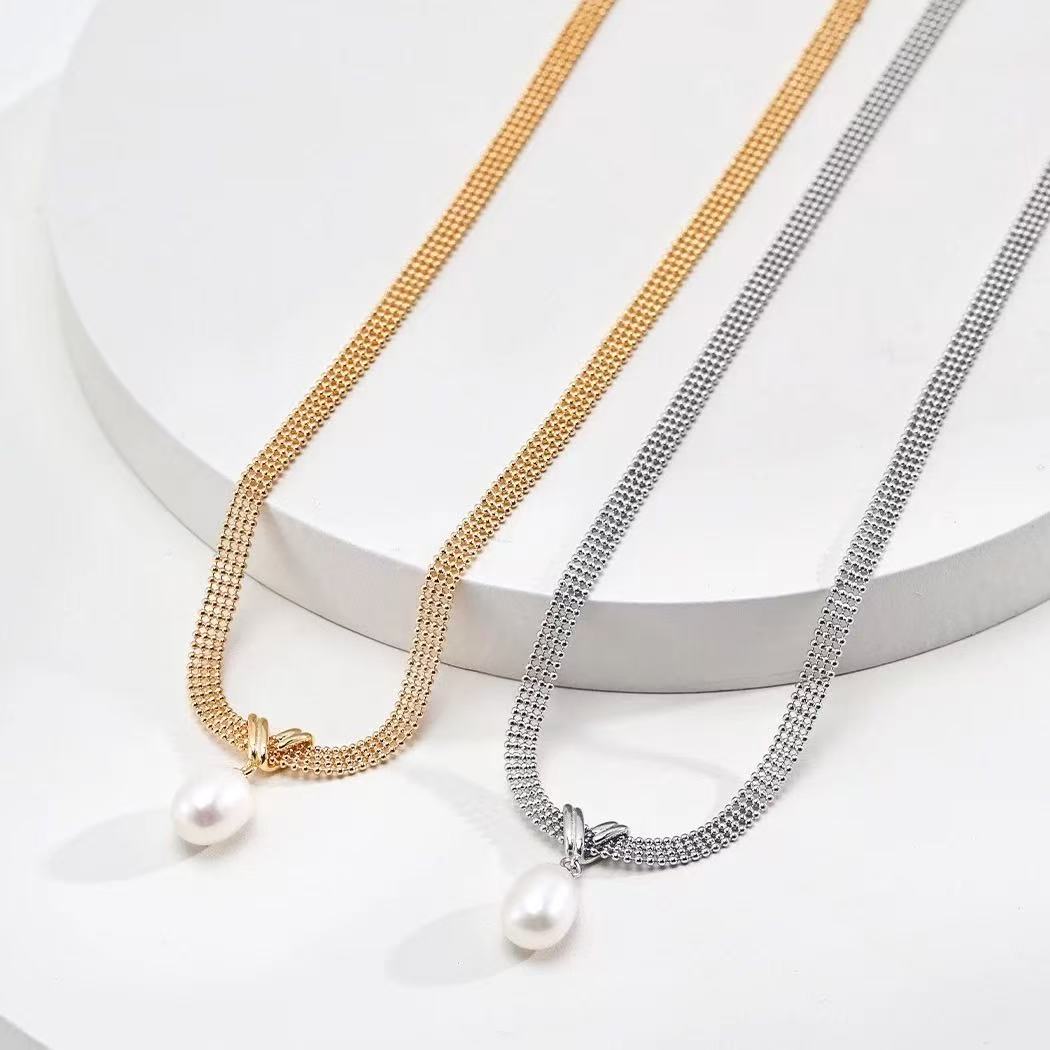Sterling Silver Pearl Necklace with Vintage Minimalist Design