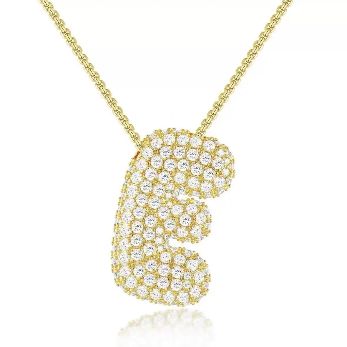 Fashion Bubble Letter Necklace – 26 Initial Pendant with Sparkling Zircon Design