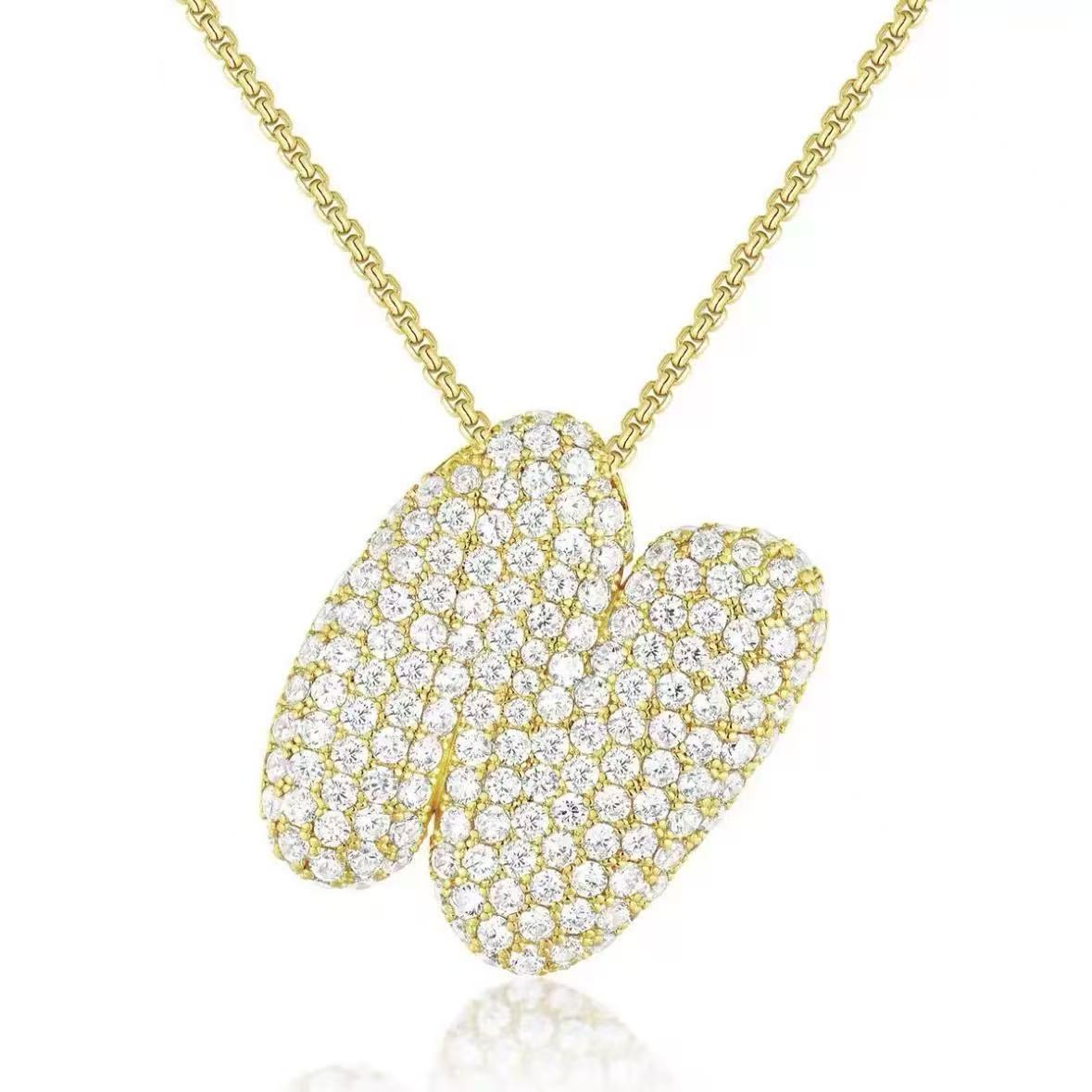 Fashion Bubble Letter Necklace – 26 Initial Pendant with Sparkling Zircon Design