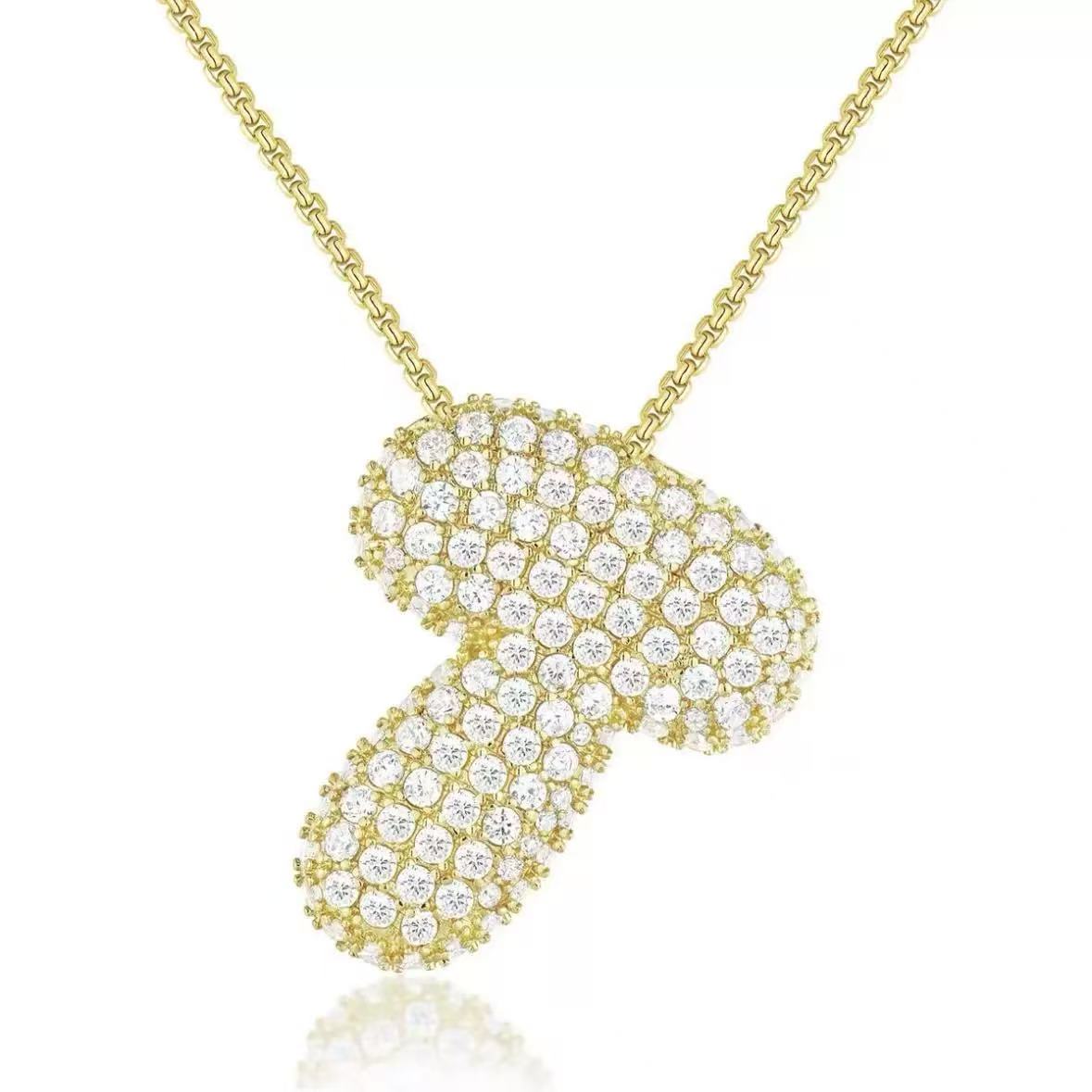 Fashion Bubble Letter Necklace – 26 Initial Pendant with Sparkling Zircon Design
