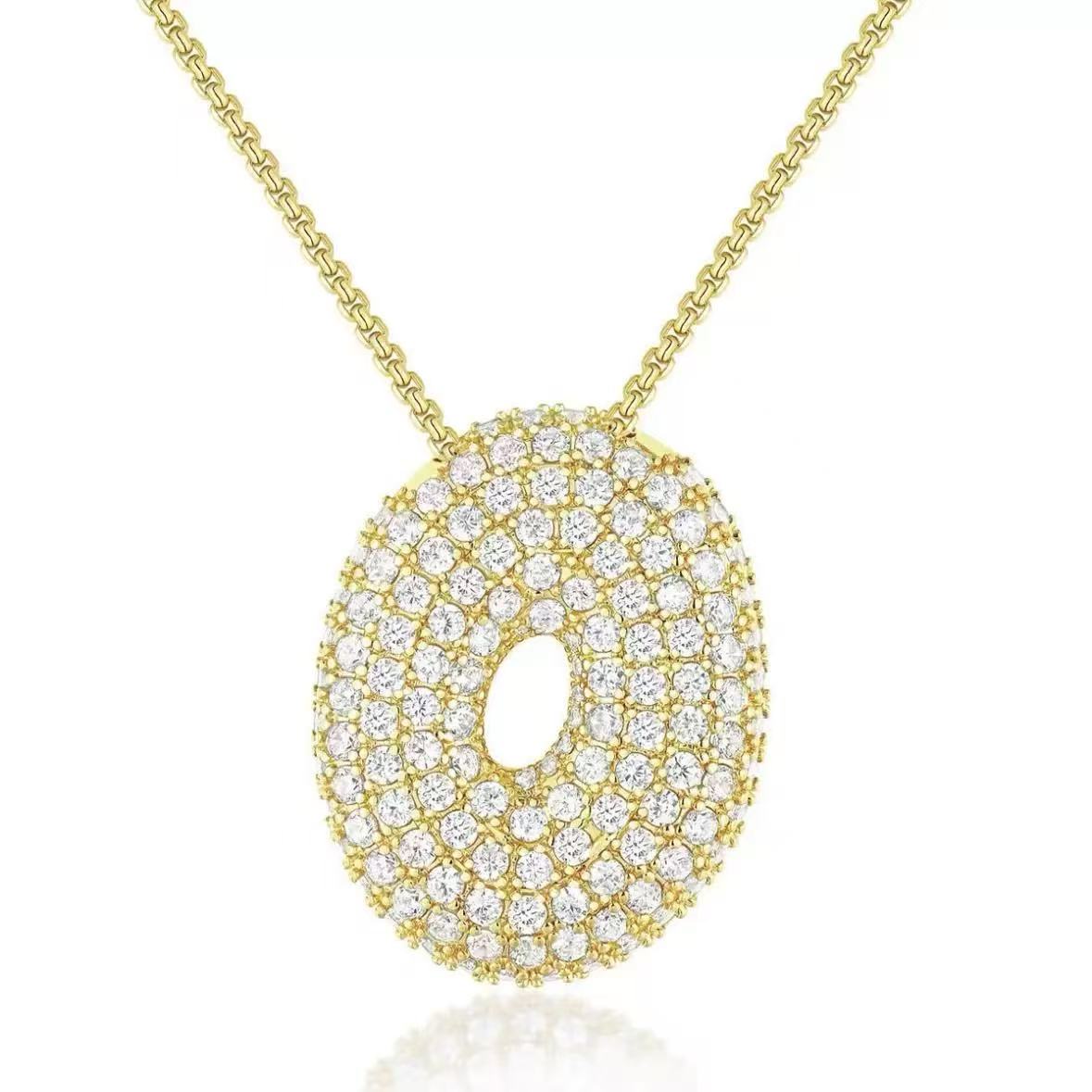 Fashion Bubble Letter Necklace – 26 Initial Pendant with Sparkling Zircon Design