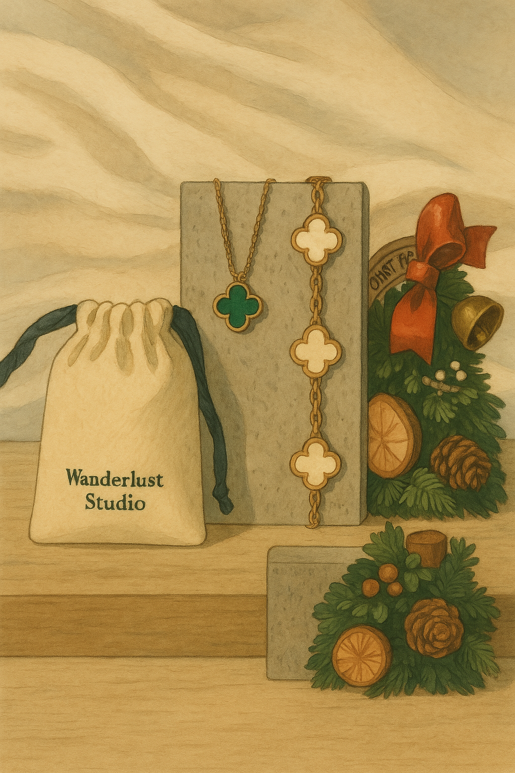 Wanderlust Studio Clover Leaf Bracelet/Necklace, 925 Silver, 18k Gold Plated