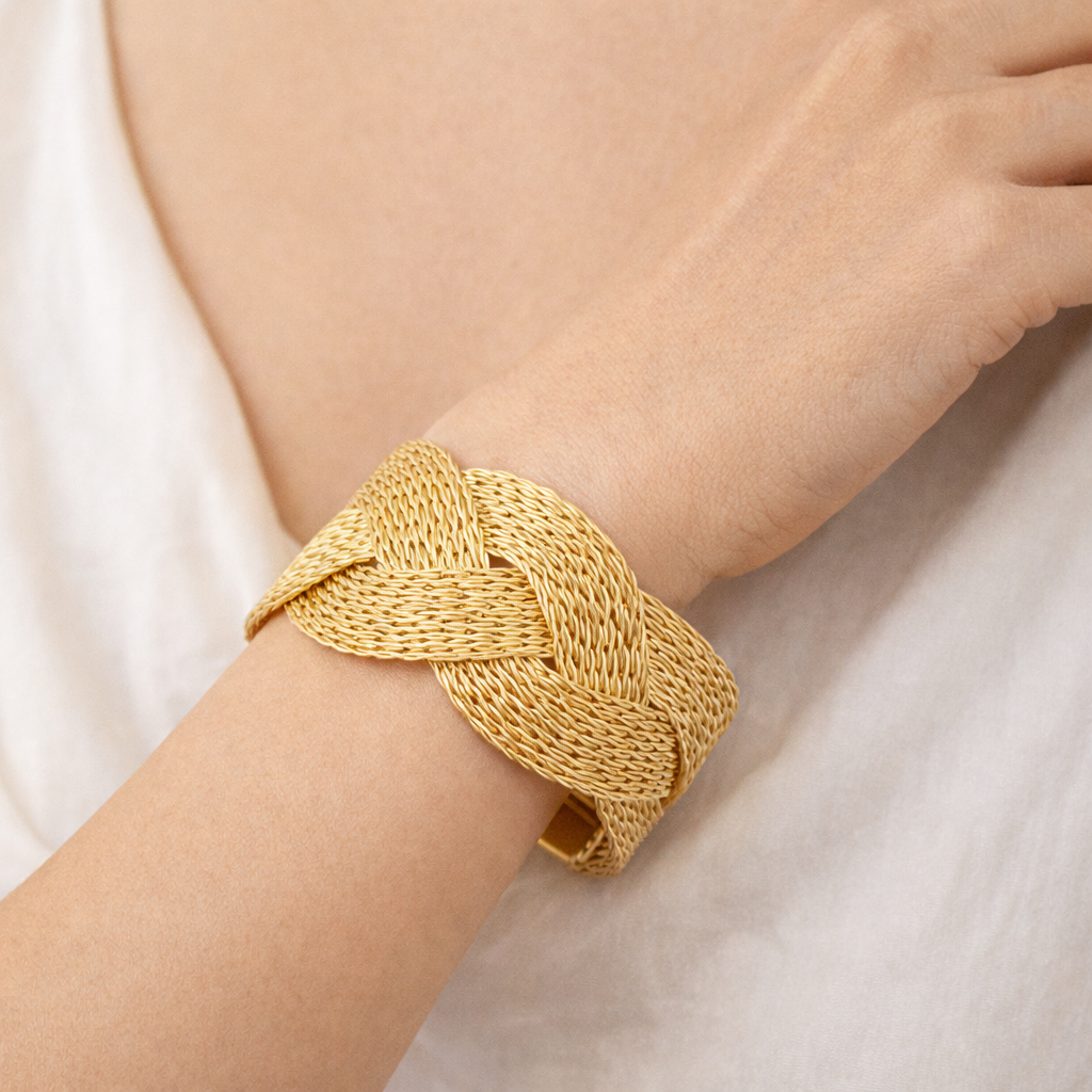 Woven Knot Wide Cuff Bracelet