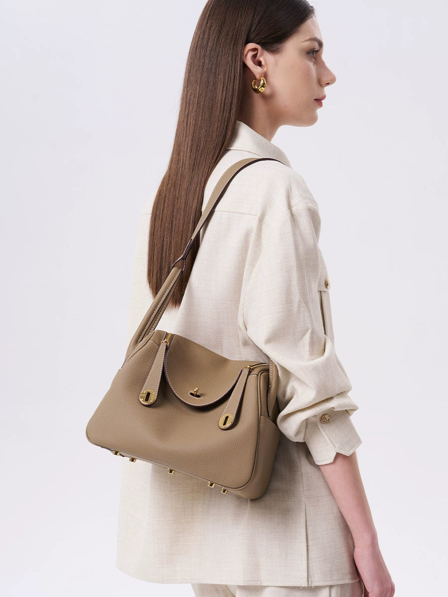Women’s Minimalist Genuine Leather Cat Eye Decorated Crossbody Shoulder Handbag