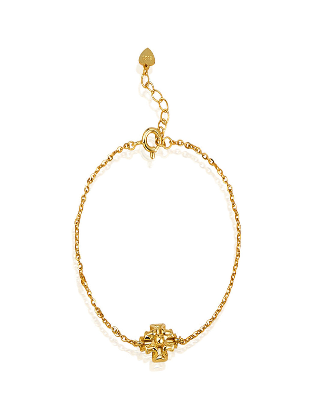 Cross Pleated Sterling Silver Bracelet - Minimalist Dainty 925 Silver Chain