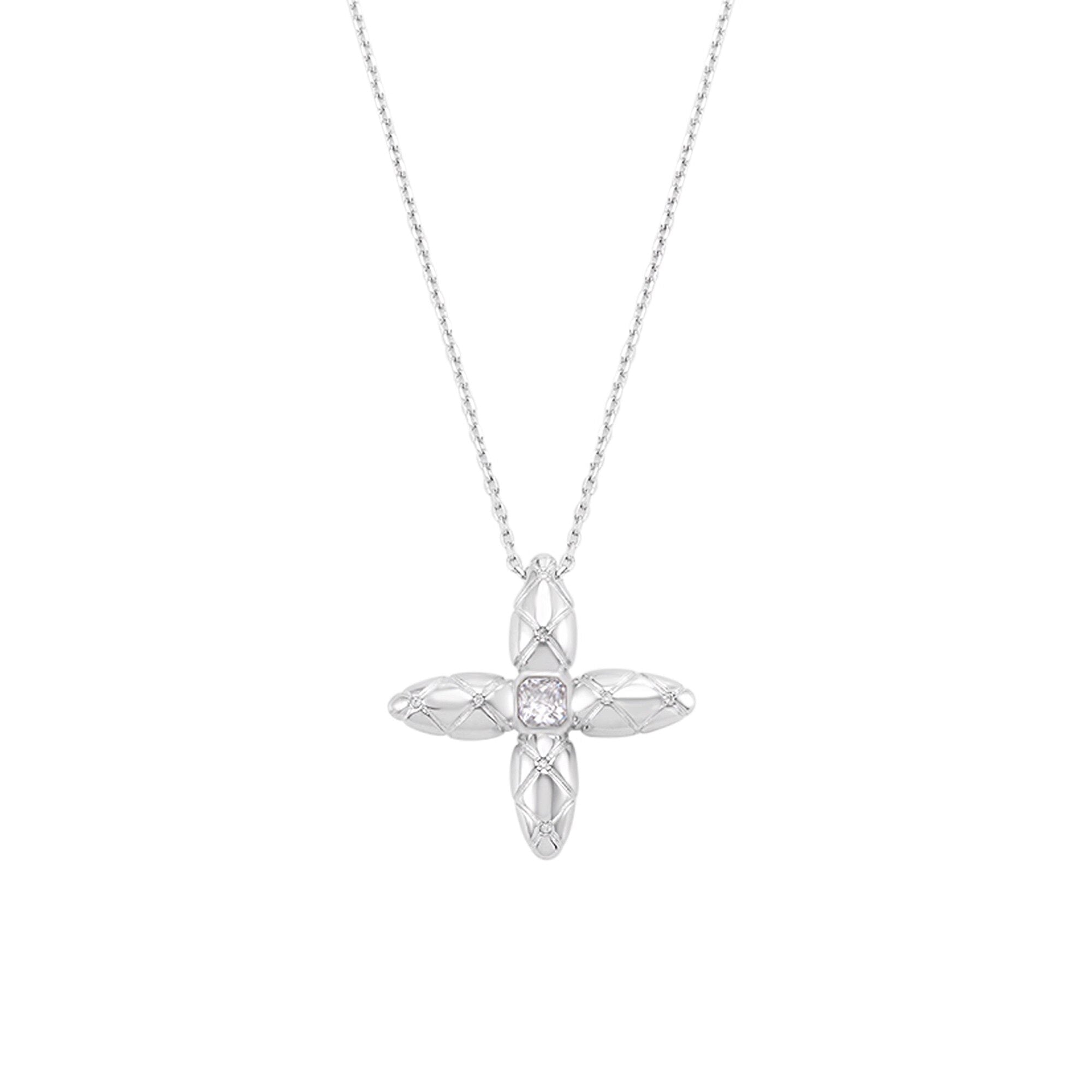 Diamond-Grid Starburst Long Pendant Necklace, Oversized Cross-Star Charm