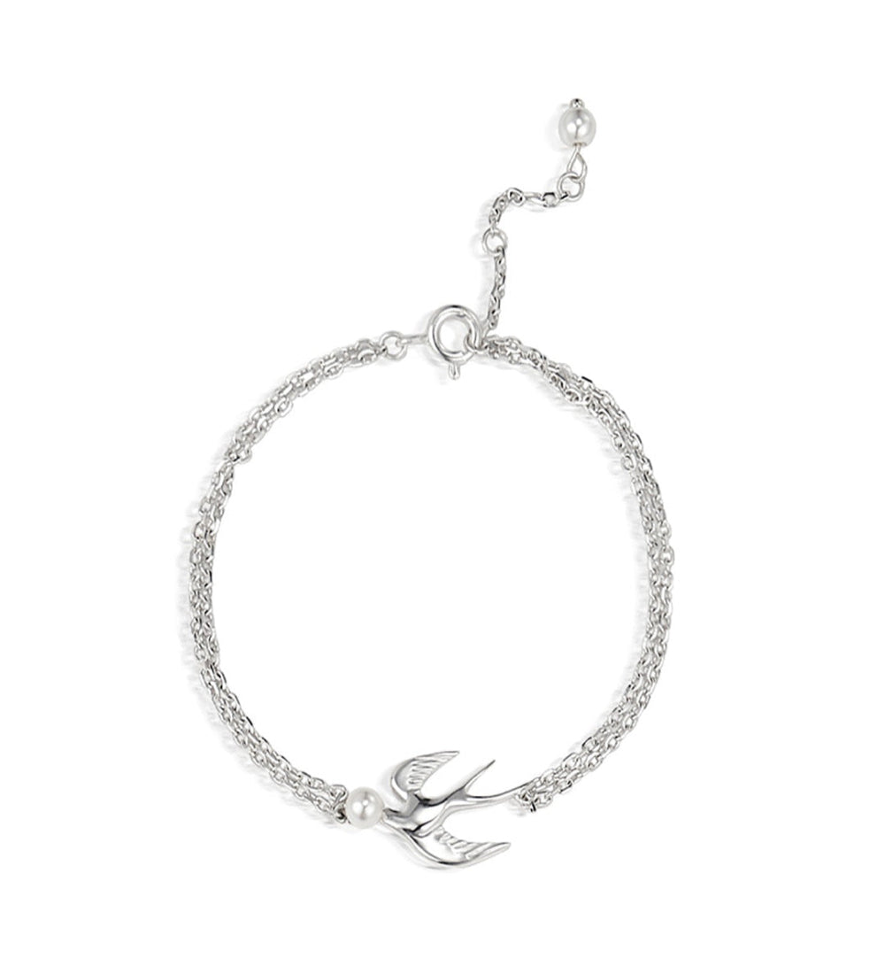 Art Nouveau Swallow Bracelet - A Flying Bird Pearl Chain in Motion