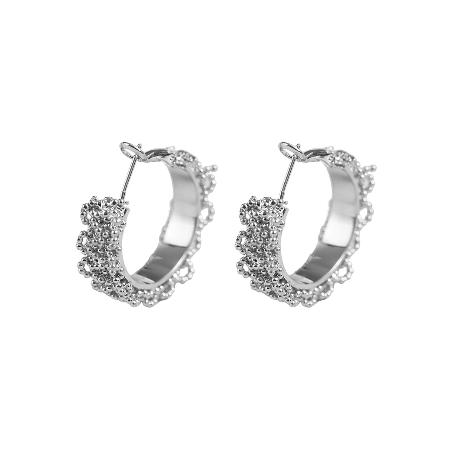 S925 Sterling Silver Beaded Lace Hoop Earrings