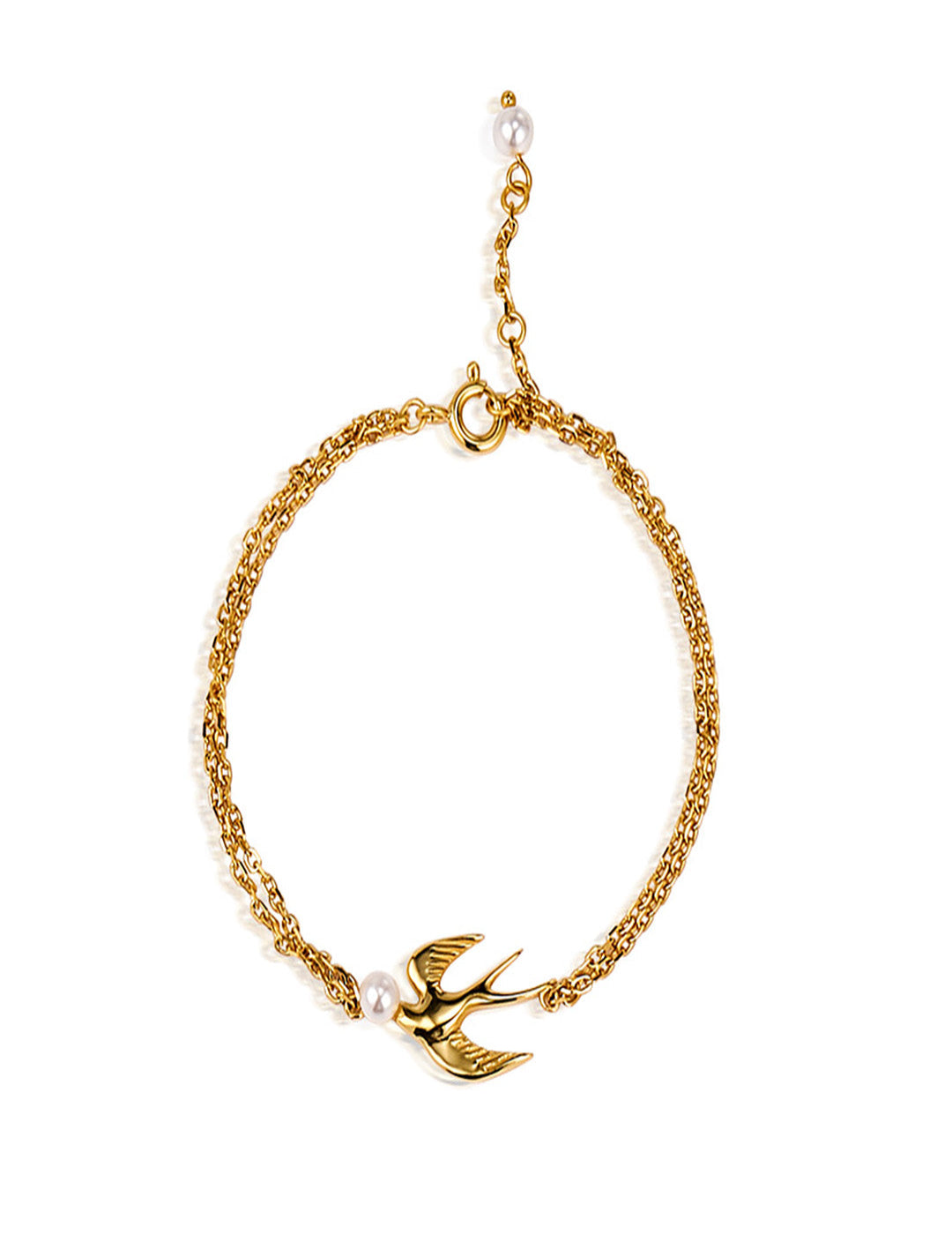 Art Nouveau Swallow Bracelet - A Flying Bird Pearl Chain in Motion