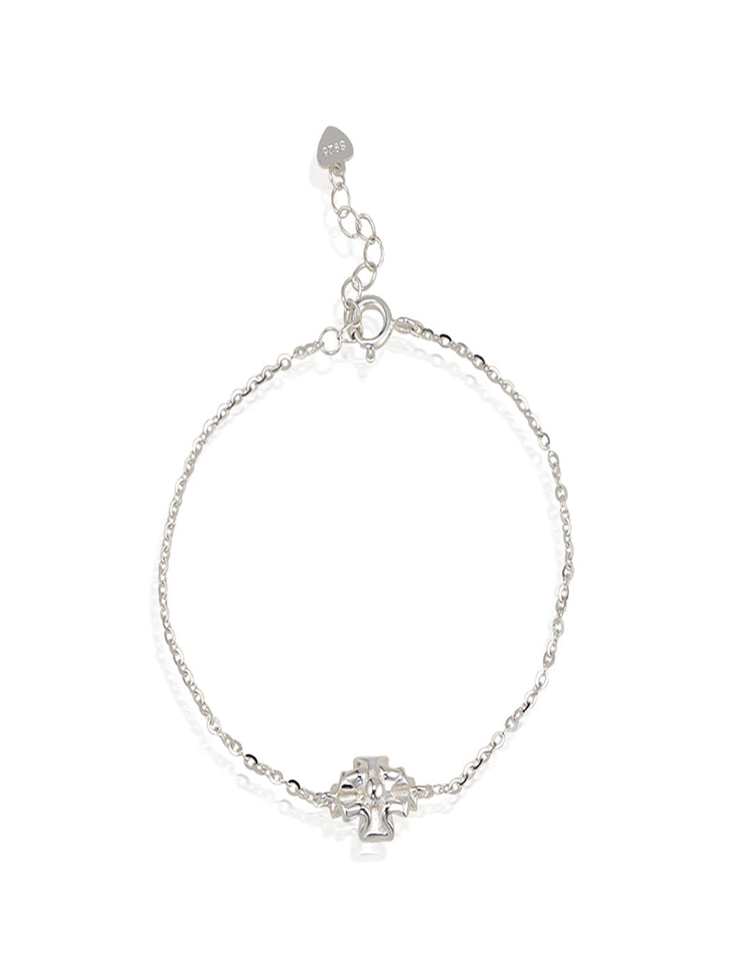 Cross Pleated Sterling Silver Bracelet - Minimalist Dainty 925 Silver Chain