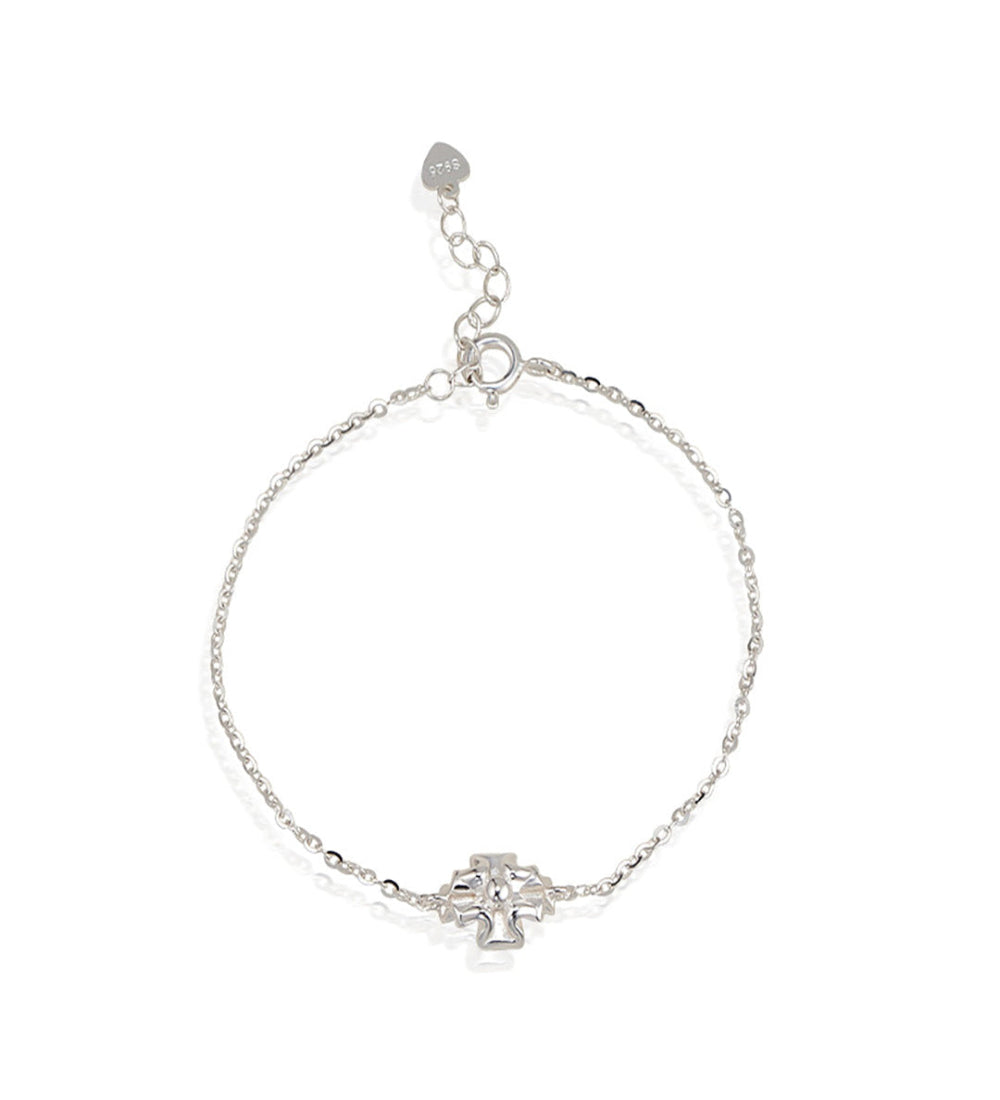 Cross Pleated Sterling Silver Bracelet - Minimalist Dainty 925 Silver Chain