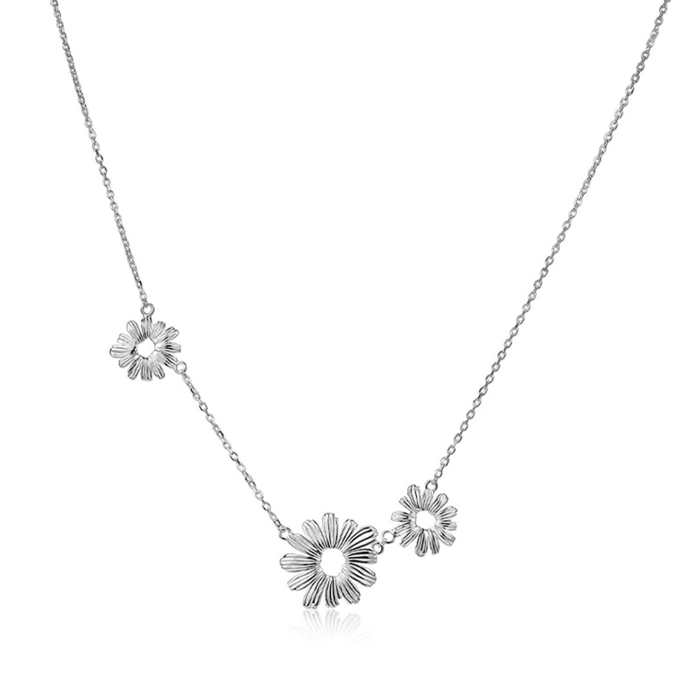 Daisy Embroidered Choker Necklace - Sterling Silver Floral Pendant, Dainty Garden Jewelry