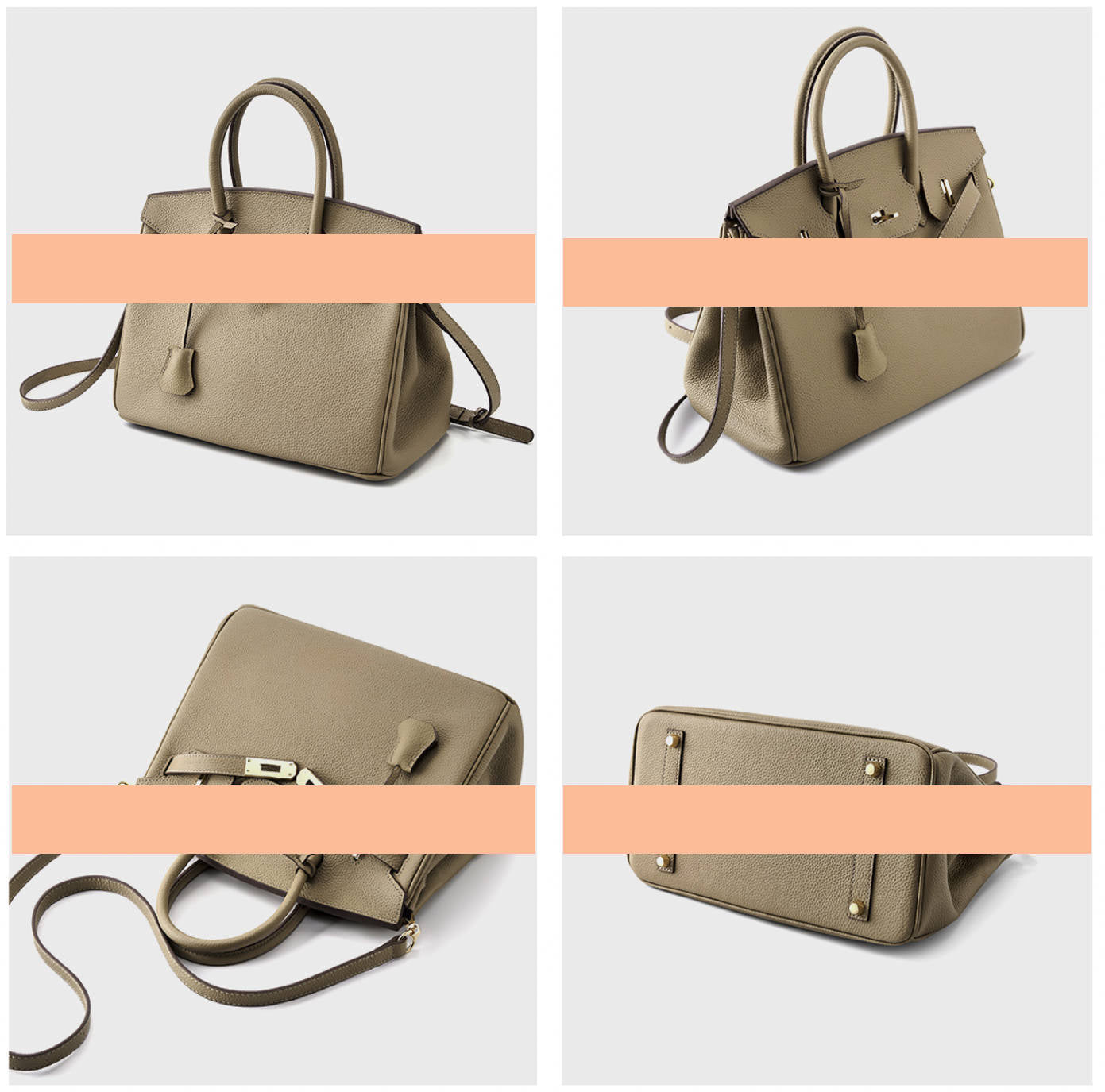 レディースハンドバッグ、トーゴレザー、トップハンドル、ショルダーストラップ付きクロスボディ