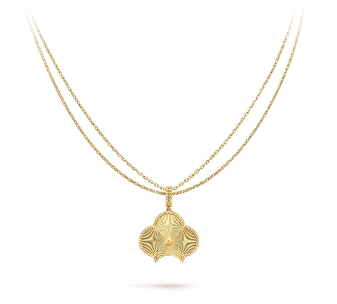 Clover Pendant Necklace, Women’s Long Chain 925 Sterling Silver, 18K Gold Plated