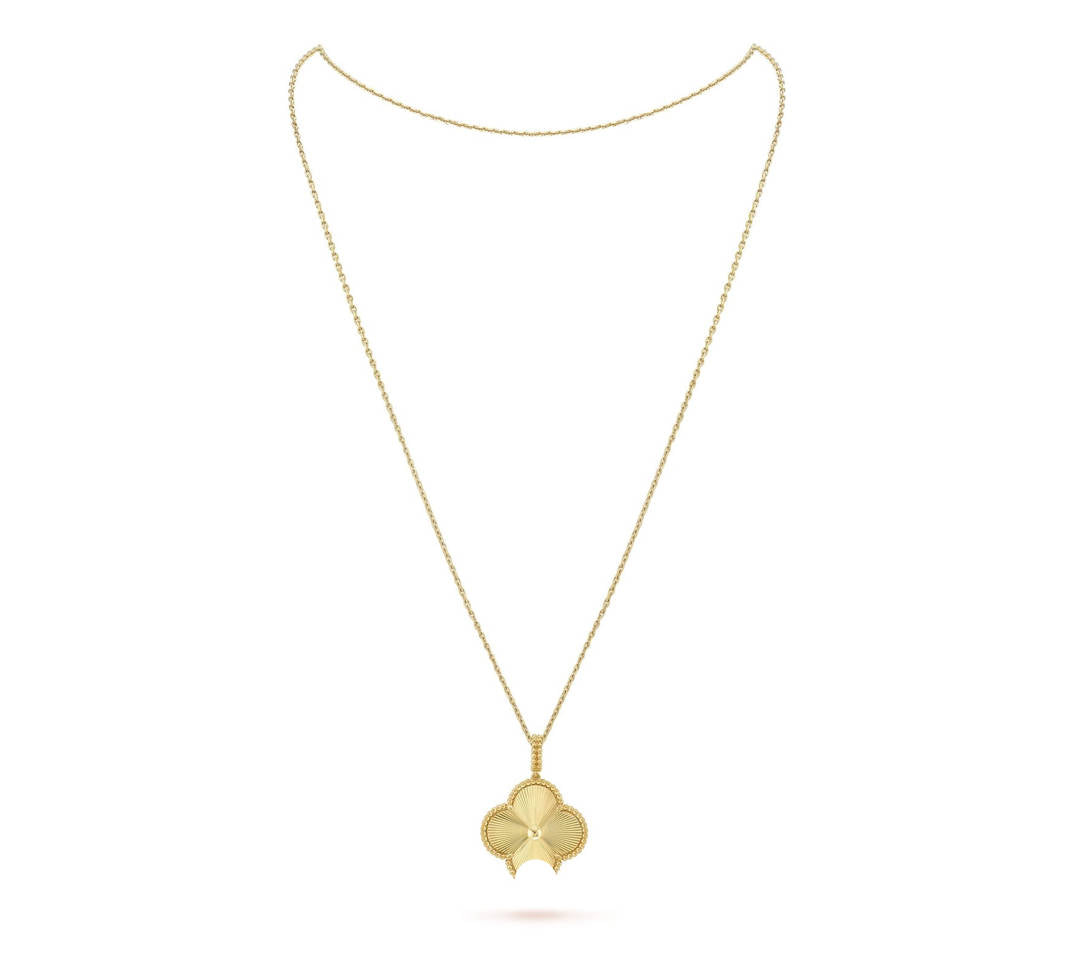 Clover Pendant Necklace, Women’s Long Chain 925 Sterling Silver, 18K Gold Plated