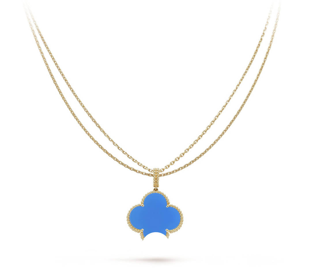 Clover Pendant Necklace, Women’s Long Chain 925 Sterling Silver, 18K Gold Plated