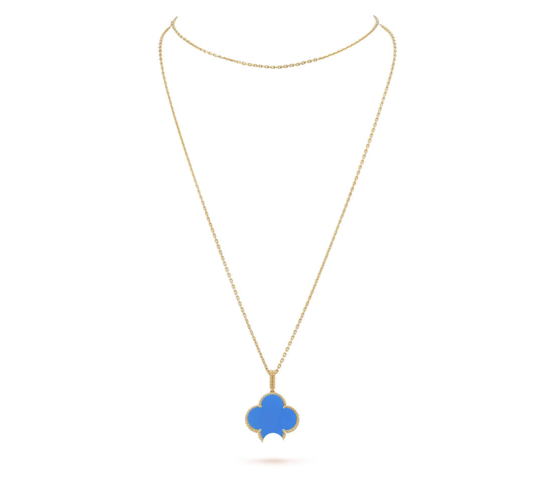 Clover Pendant Necklace, Women’s Long Chain 925 Sterling Silver, 18K Gold Plated
