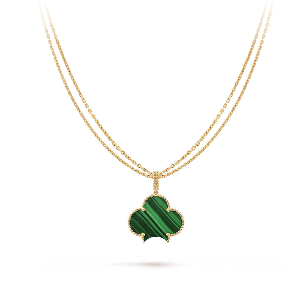 Clover Pendant Necklace, Women’s Long Chain 925 Sterling Silver, 18K Gold Plated