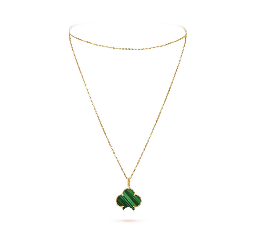 Clover Pendant Necklace, Women’s Long Chain 925 Sterling Silver, 18K Gold Plated